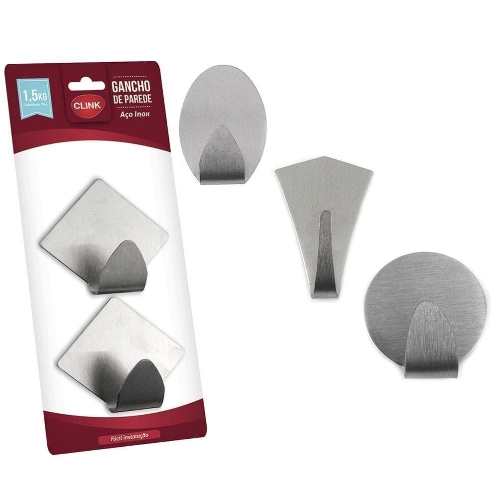 Gancho Adesivo Inox Até 1,5Kg Com 2 Unidades Ck4070 Clink