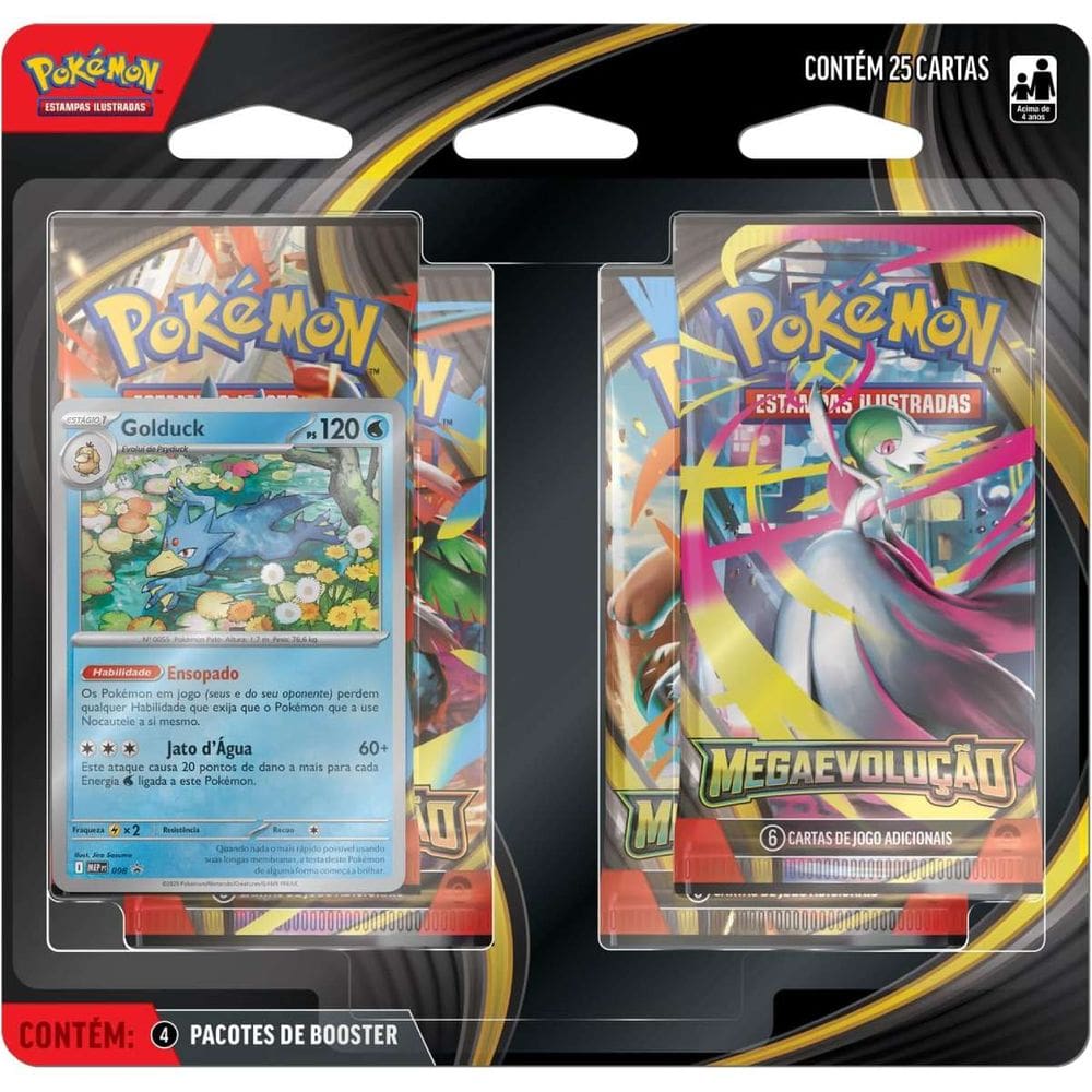 Blister Quadruplo Pokémon Megaevolução 1 Golduck Copag 25 Cartas