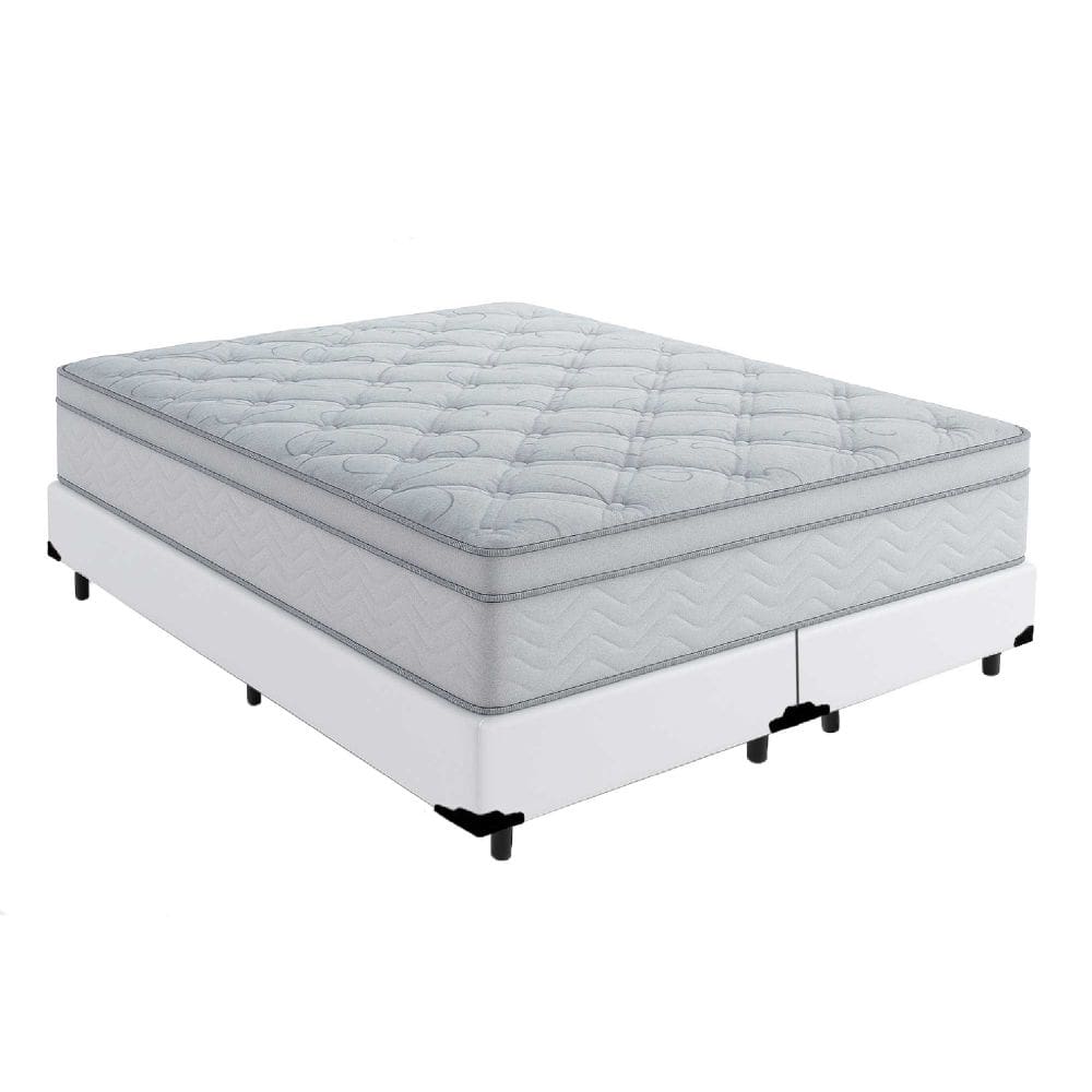 Cama Box King 193 Tecido Sintético Branco Com Colchão Toronto Molas Ensacadas Branco D33