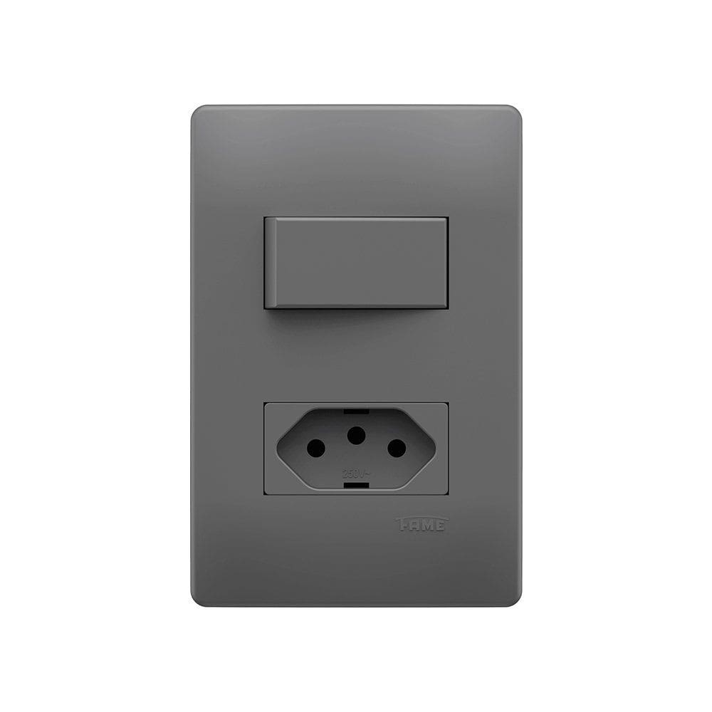 Interruptor Simples e Tomada 2P+T 10A Fame Habitat Onix com Placa 4x2
