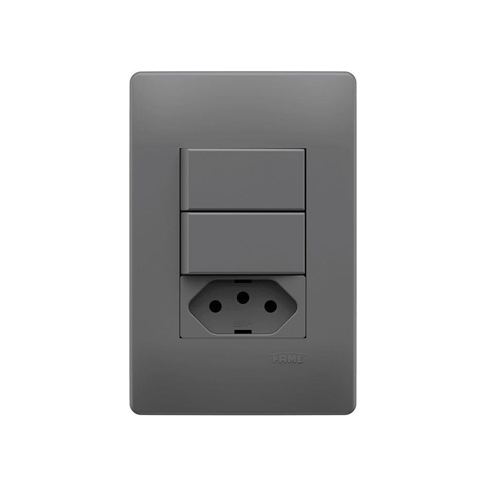 Interruptor Simples Duplo e Tomada 2P+T 20A Fame Habitat Onix com Placa 4x2