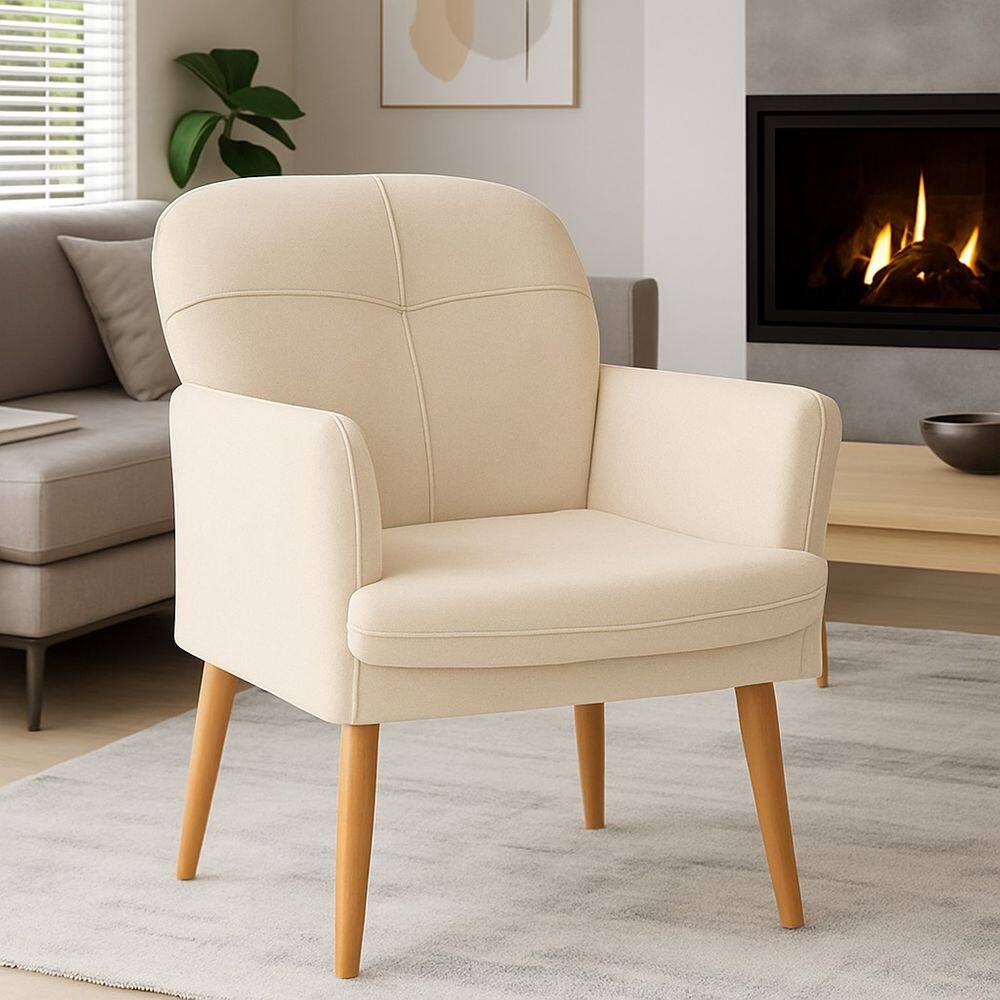 Poltrona Milli com Pés Palito em Madeira Eucalipto Bege Claro