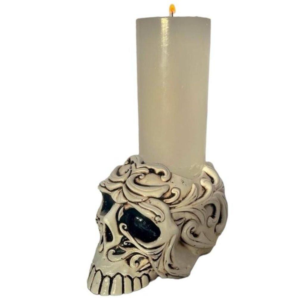 Crânio Porta Vela 7 Dias 12X8Cm Em Resina - Selecione A Cor