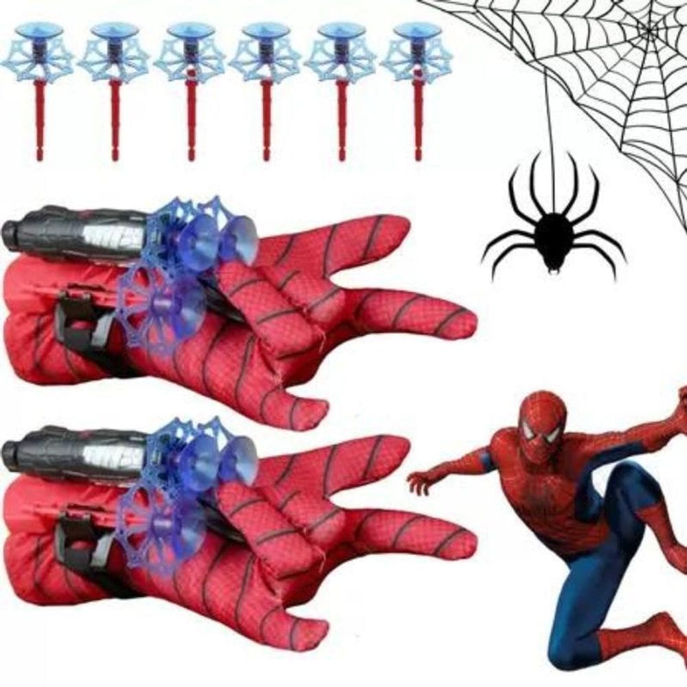 Kit Brinquedo 2 Luvas Aranha Lança Teia Infantil Lançador