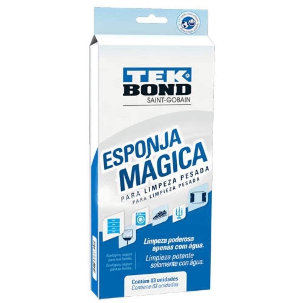 Esponja Mágica de Limpeza Pesada Tekbond Branca - Embalagem com 3 Unidades