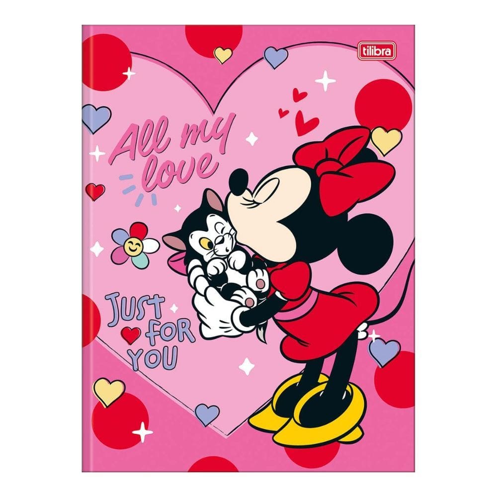 Caderno Infantil Escolar Brochura Grande Capa Dura Minnie Mouse 48 Folhas Pautado c/ Adesivo  - Tilibra