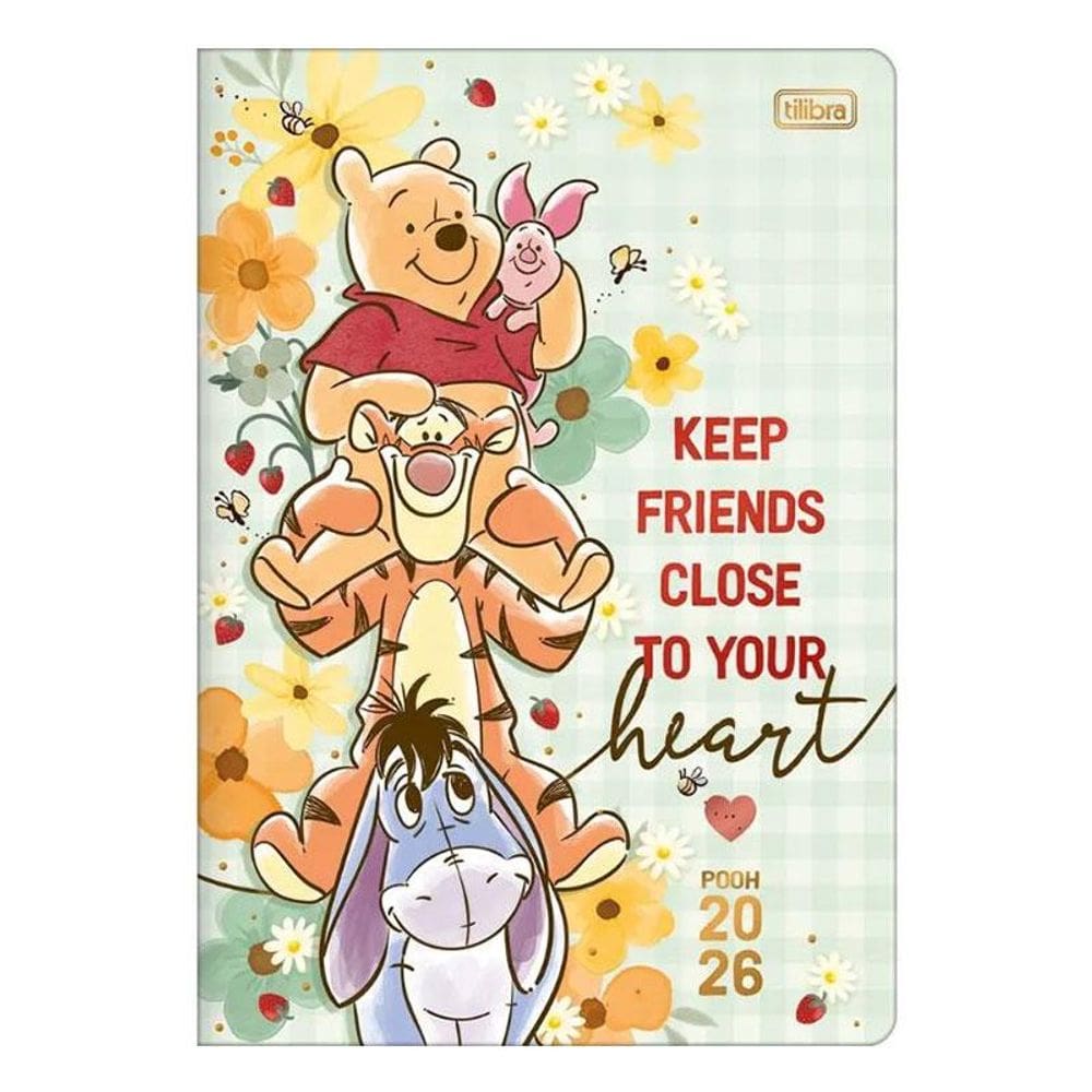 Agenda Planner Ursinho Pooh 2026 Grampeado 20 Folhas Verde - Tilibra