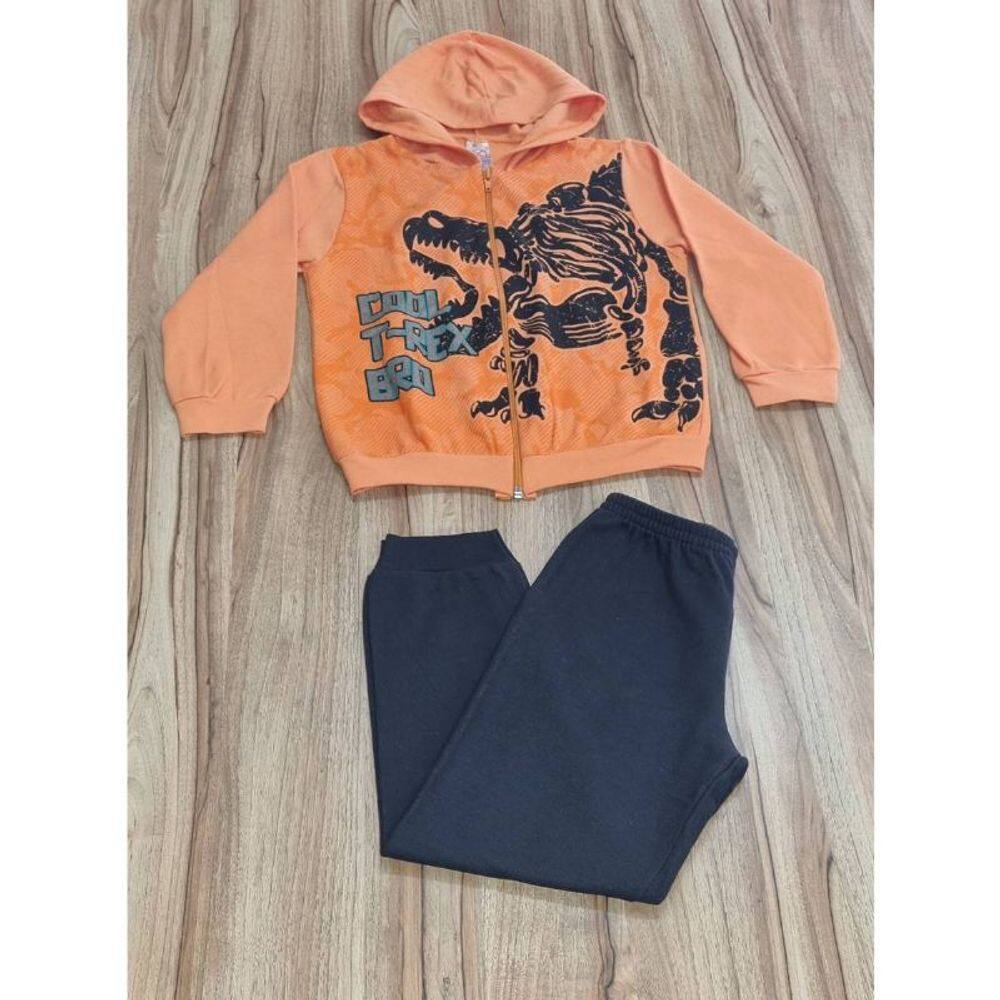 Conjunto Infantil Masculino Inverno Dinossauro 8 Laranjado