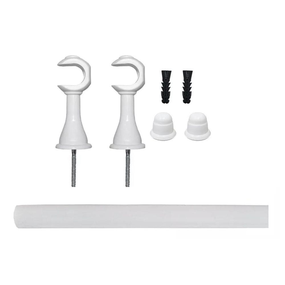 Kit Varão Suporte Simples Cortina Ponteira 28Mmx2M Branco