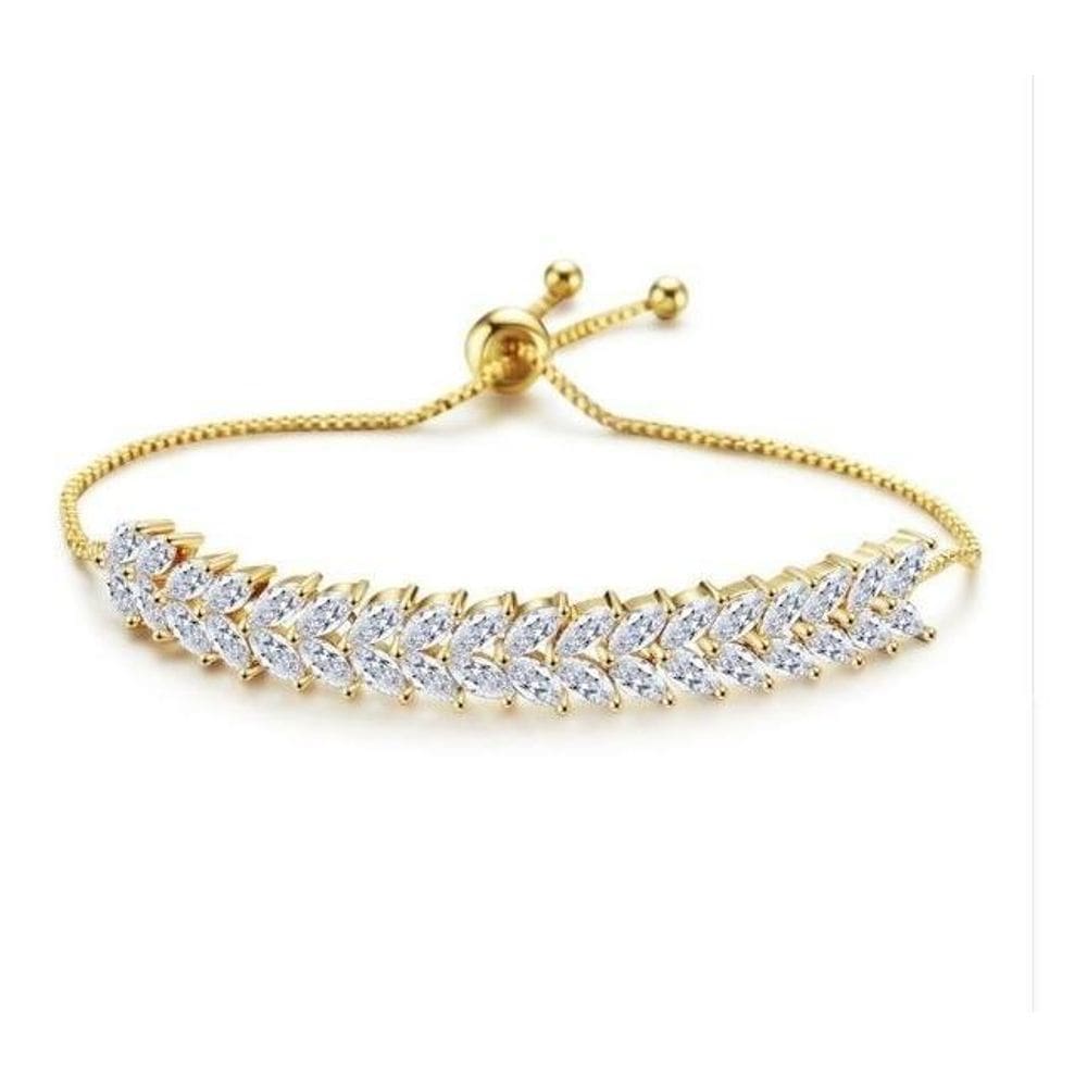 Pulseira Bracelete Dourada Com Zircônia Noiva Debutante Luxo