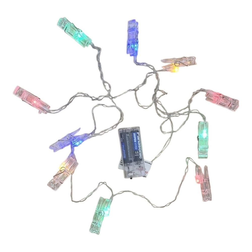 Cordão Decorativo com 10 Clipes LED Coloridos – 2,3m à Pilha