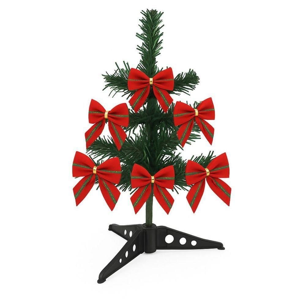 Mini árvore De Natal Decorada 30cm Com 6 Laços Vermelho E Verde Galão