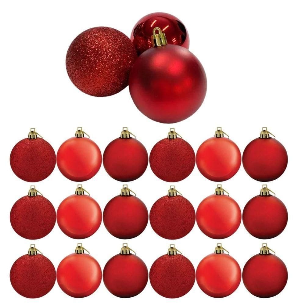 Conjunto 18 Bolas De Natal Vermelho Prime Tradicional Misto Glitter, Brilho E Fosca 6cm