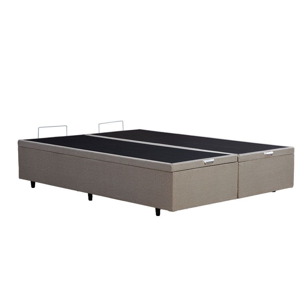 Cama Box Bau Queen Size Bipartido 158x198 Berflex Base Madeira Eucalipto Resistente para Organizacao Quarto