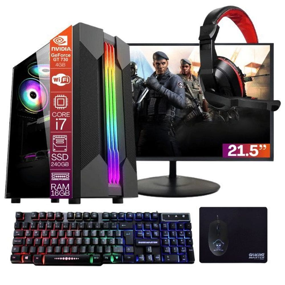 Computador Pc Gamer Completo Tob Intel Core I7 Rede Sem Fio Ssd 240Gb 16Gb Vga Gt730 4Gb Windows 10 Pro Trial Teclado E Mouse Mouse Pad Head Monit