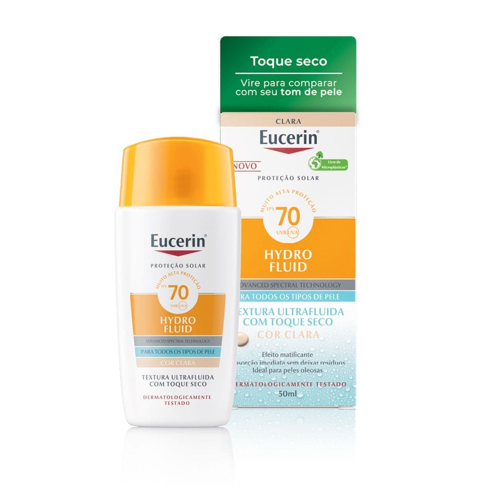 Protetor Solar Eucerin Hydro Fluid FPS 70 Toque Seco Cor Clara 50ml
