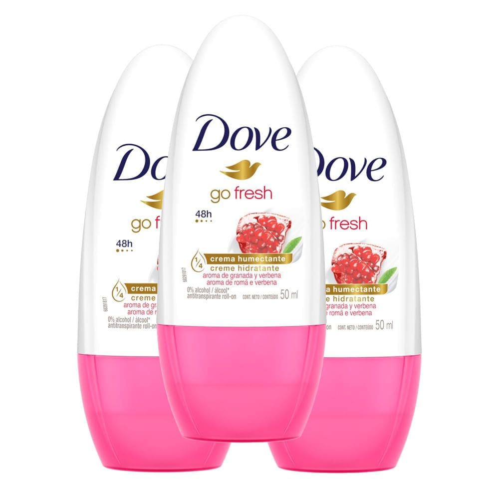 Kit 3 Desodorante Dove Go Fresh Romã e Verbena Roll-on Antitranspirante 50ml