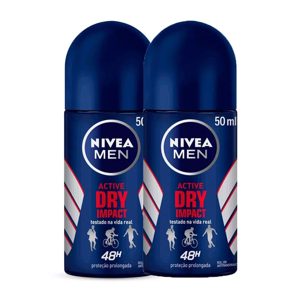 Kit 2 Desodorante Antitranspirante Nivea Men Roll On Dry Impact 50ml