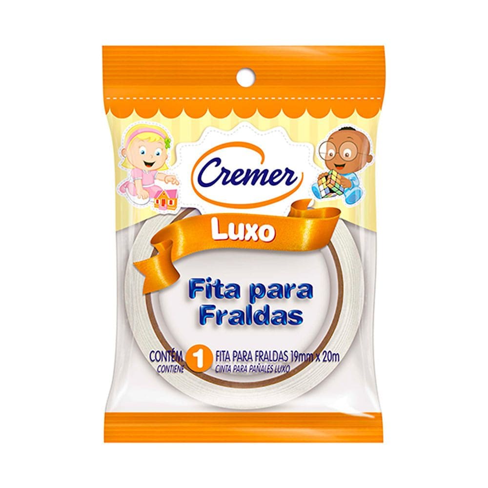 Fita Adesiva para Fralda Cremer 19mm x 20m Cor Branca com 1 Unidade