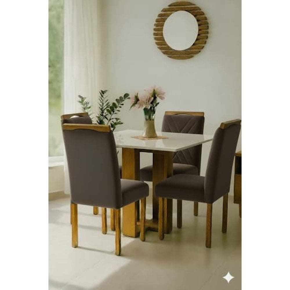 Conjunto de mesa ANJO com 4 cadeiras Gol  Madeira -OFF WHITE/MARROM