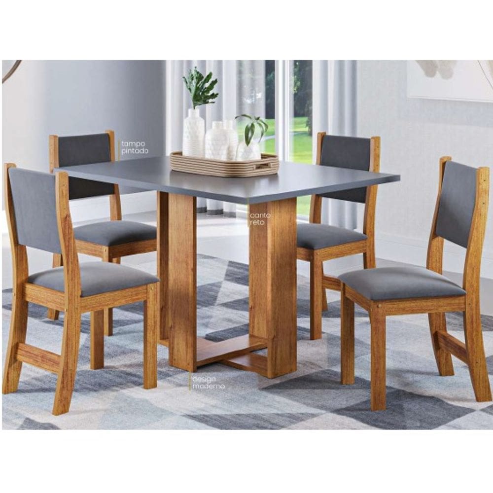Conjunto de mesa HAVANA com 4 cadeiras SOL MADEIRA/CINZA