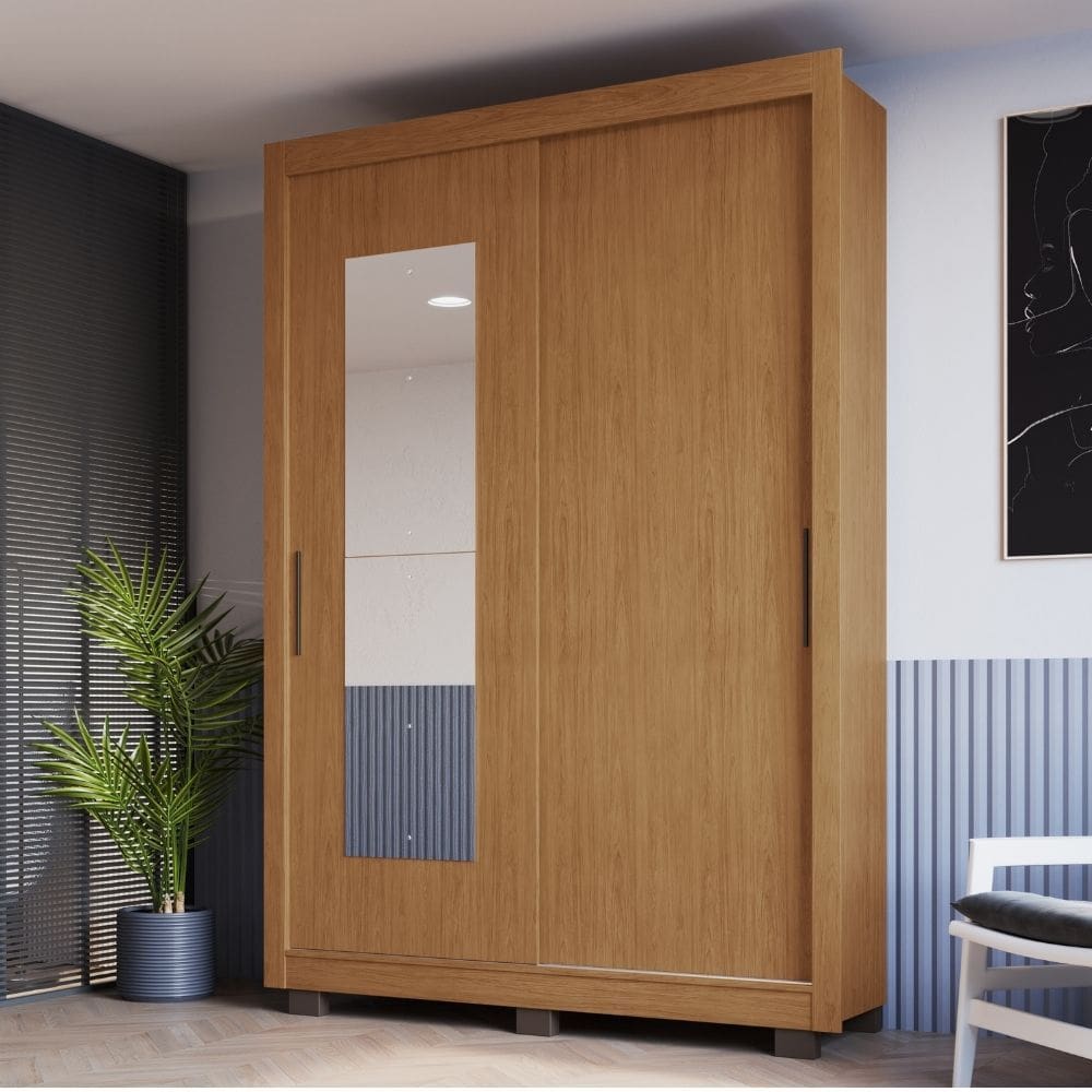 Guarda Roupa Solteiro com Espelho 2 Portas de Correr e Pes Turquia Faimec