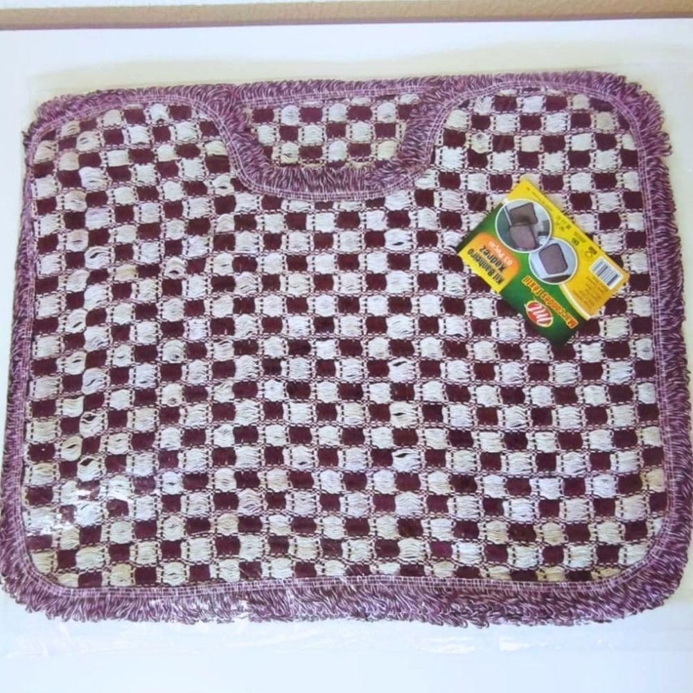 Kit 3 Peças Tapete Banheiro Xadrez Daminha Taolha De Piso Chão 50x40cm  Roxo Liso