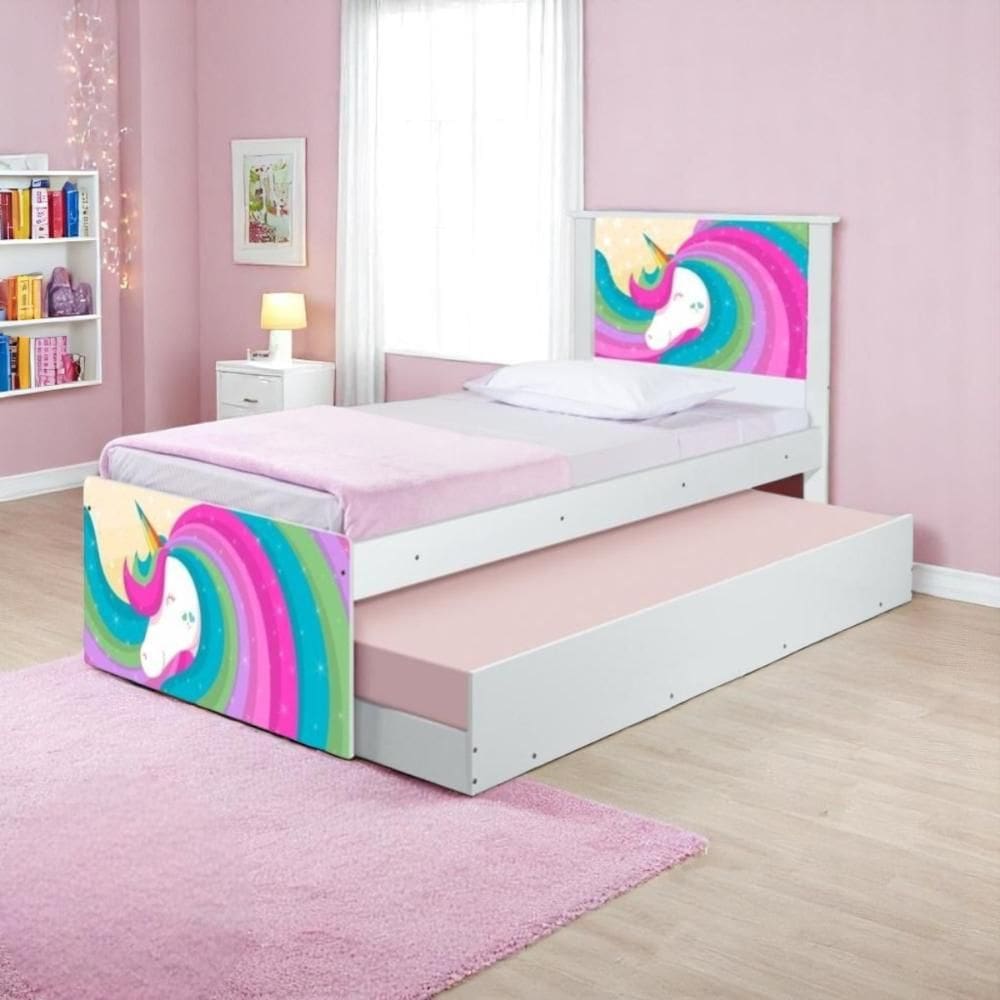Bi Cama Juvenil Zap com Cabeceira Unicórnio Arco íris