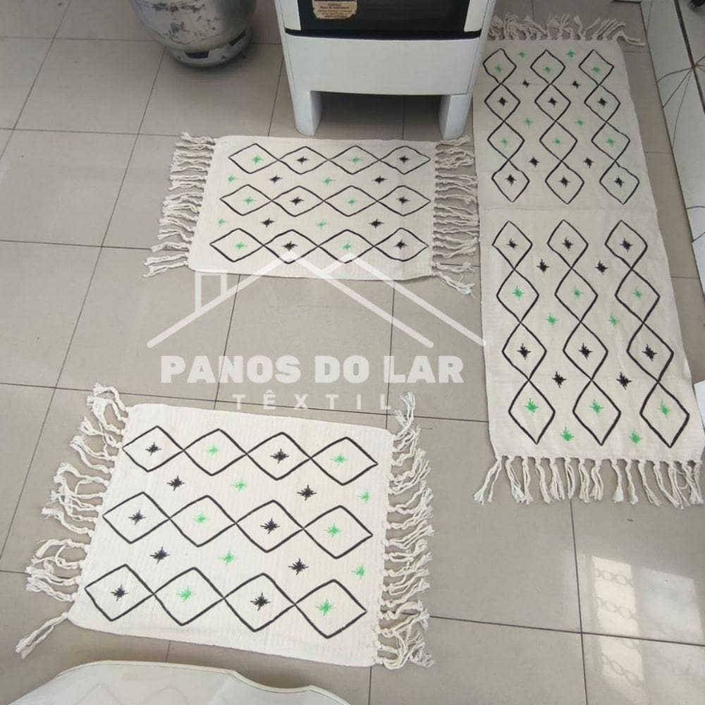 Kit 3 Passadeira Rosa De Cozinha Corredor Estampa Geométrica Tecido Grosso Tear Nozinho 100% Algodão Modelo Estrelinhas