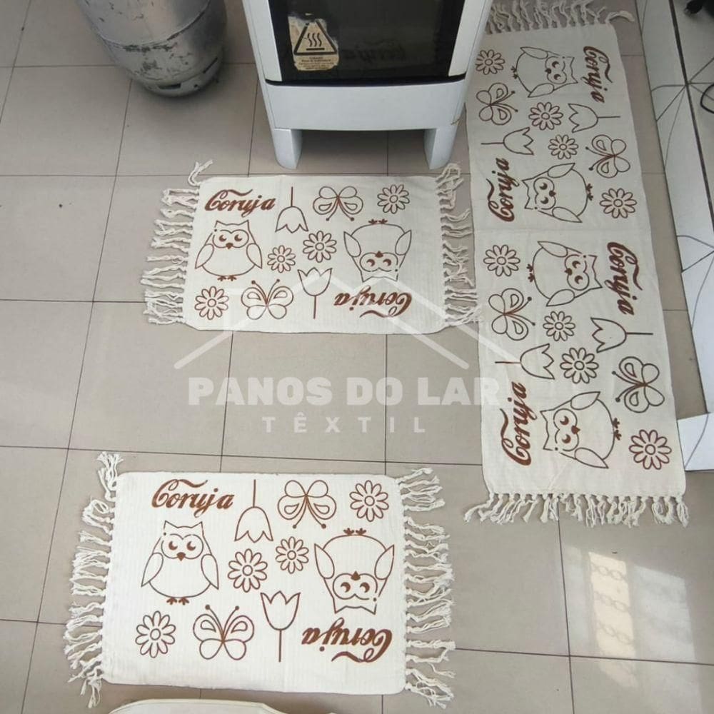 Kit 3 Passadeira Rosa De Cozinha Corredor Estampa Geométrica Tecido Grosso Tear Nozinho 100% Algodão Modelo Coruja