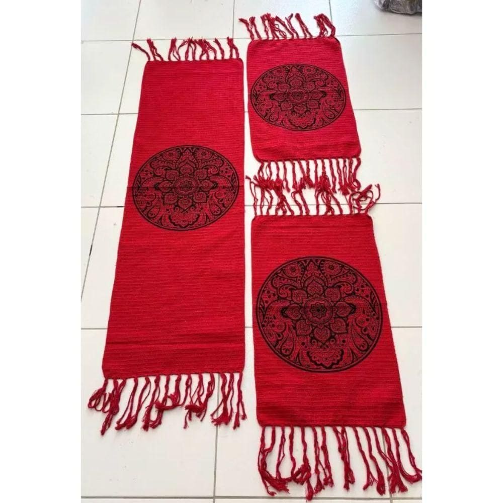 Kit 3 Passadeira Rosa De Cozinha Corredor Estampa Geométrica Tecido Grosso Tear Nozinho 100% Algodão Modelo Mandala Verm