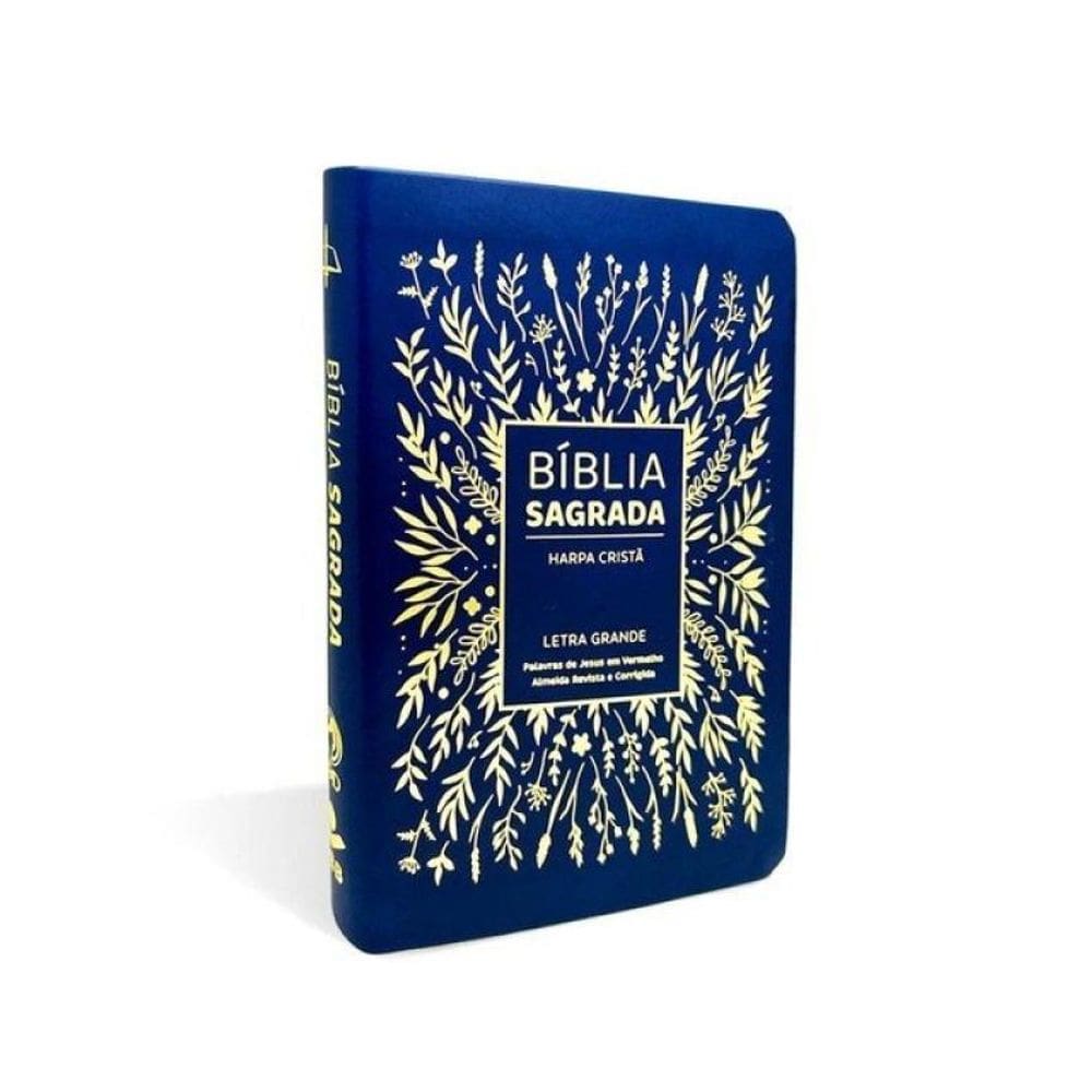 Bíblia Grande Harpa Cristã Luxo - Letra Grande - Floral Azul