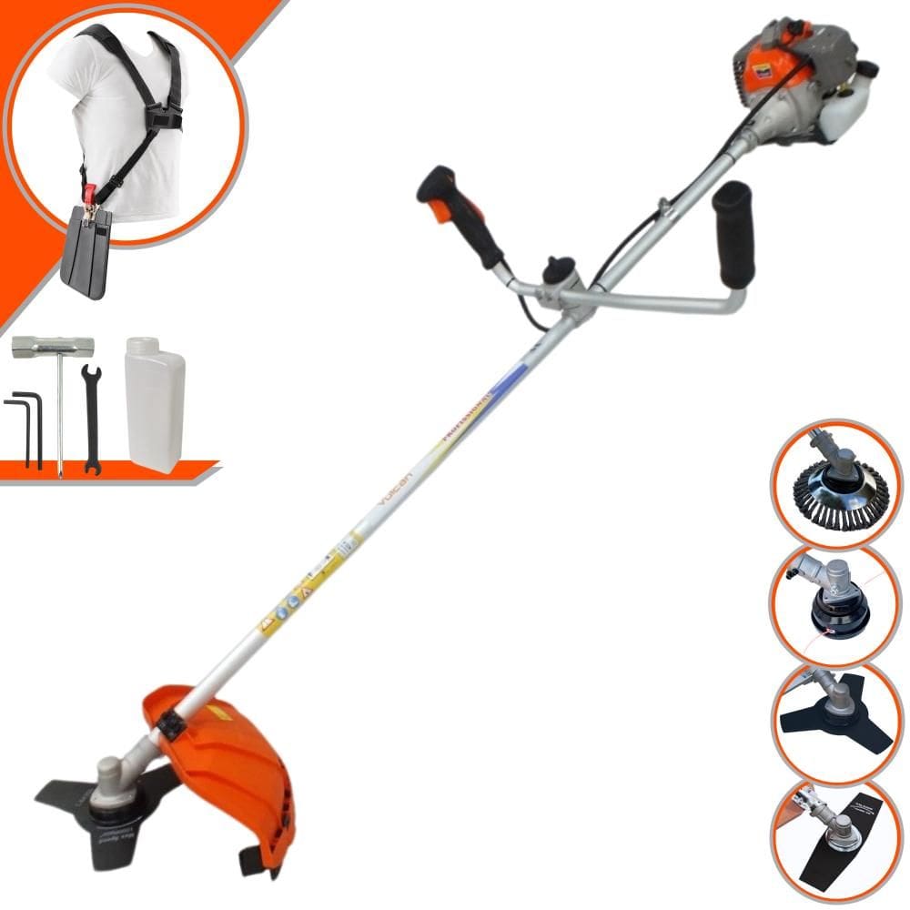 Roçadeira Vulcan VR330P À Gasolina 33cc 1,2HP 4 Opções de Corte Com Guidão Anti-Vibração Lâmina Facão, Lâmina 3 Pontas, Escova de Aço e Carretel Nylon