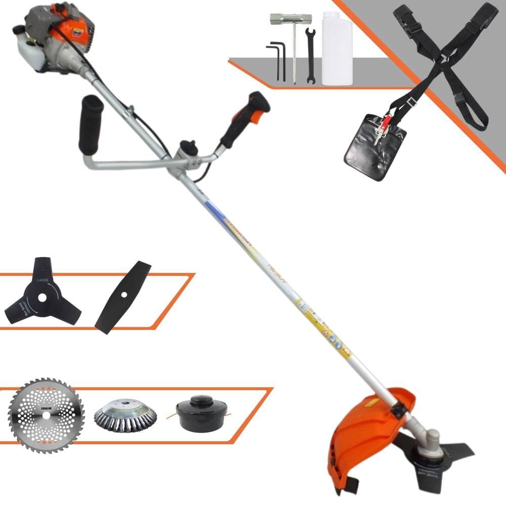 Roçadeira Multifuncional Vulcan VR330P 33cc 10000rpm 1,2HP C/ Carretel e Lâmina 3 Pontas + Lâmina Facão + Lâmina 40 Dentes Vídea + Disco Escova de Aço