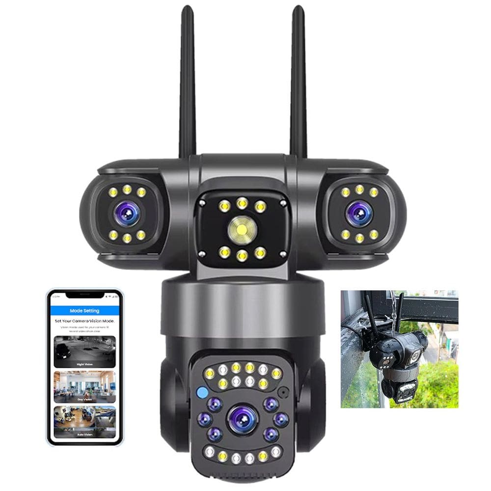 Camera de Segurança Tres Lentes 360 Graus Wifi App Sensor Movimento Presença Microfone Vigilancia Visao Noturna