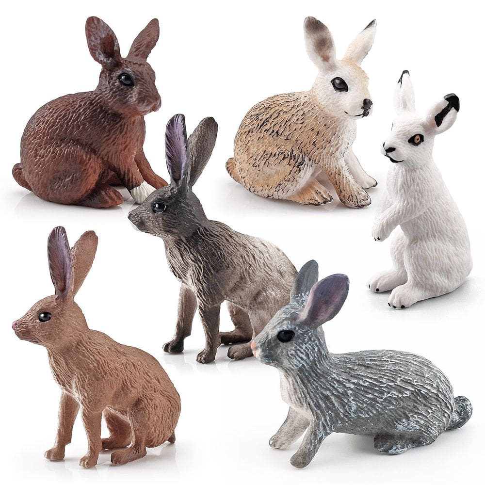 Conjunto de bonecos Rabbit, 6 peças, PVC realista, selvagem e doméstico