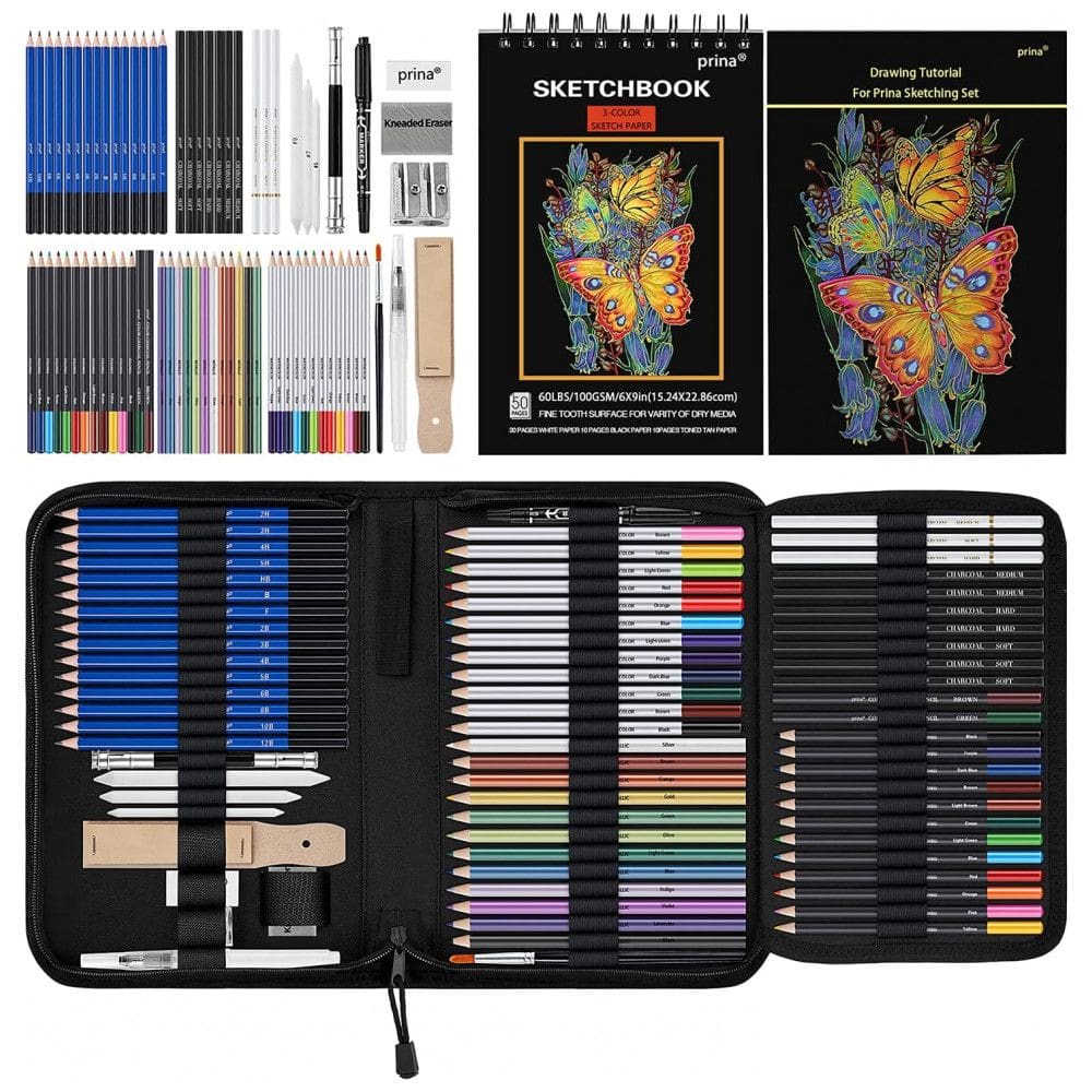 Kit Lápis de Cor  com Estojo peças Tintas Acrílicas, Aquarela, PRINA 76, Preto