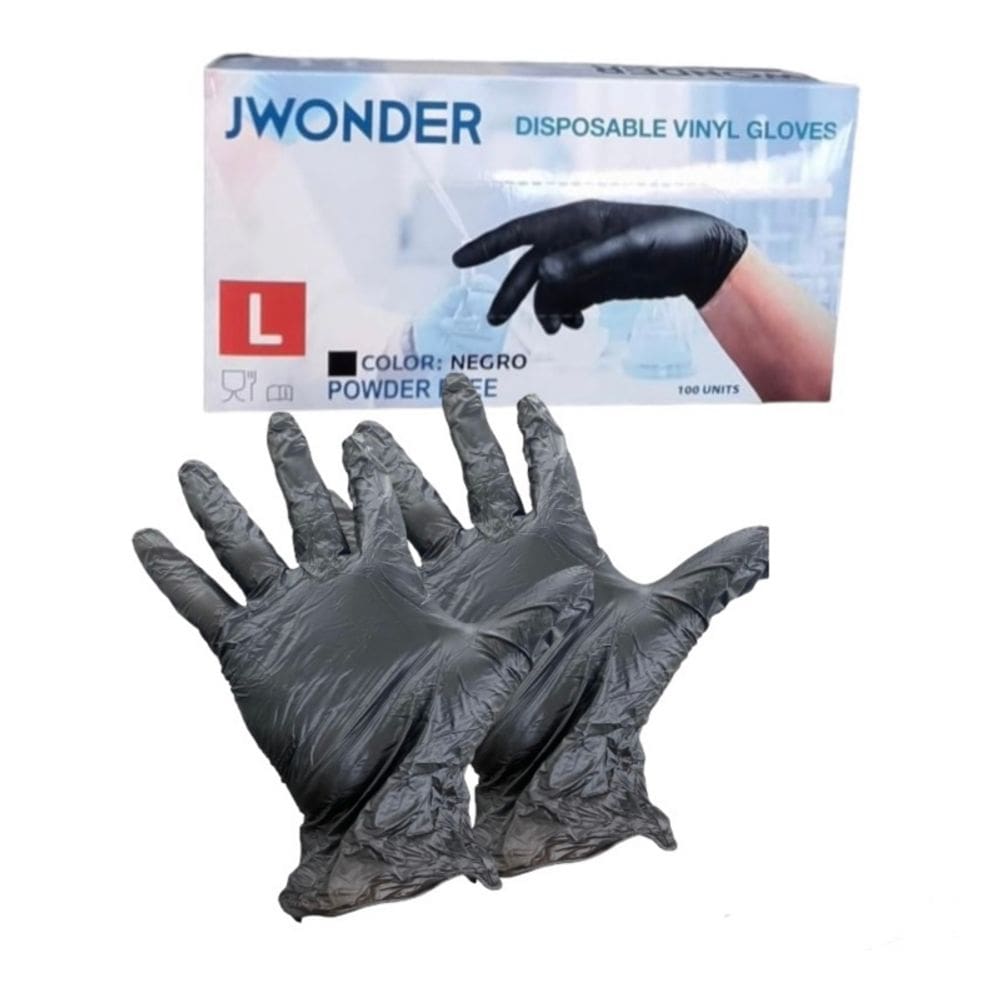 Luvas de vinil pretas tamanho M 100 unidades