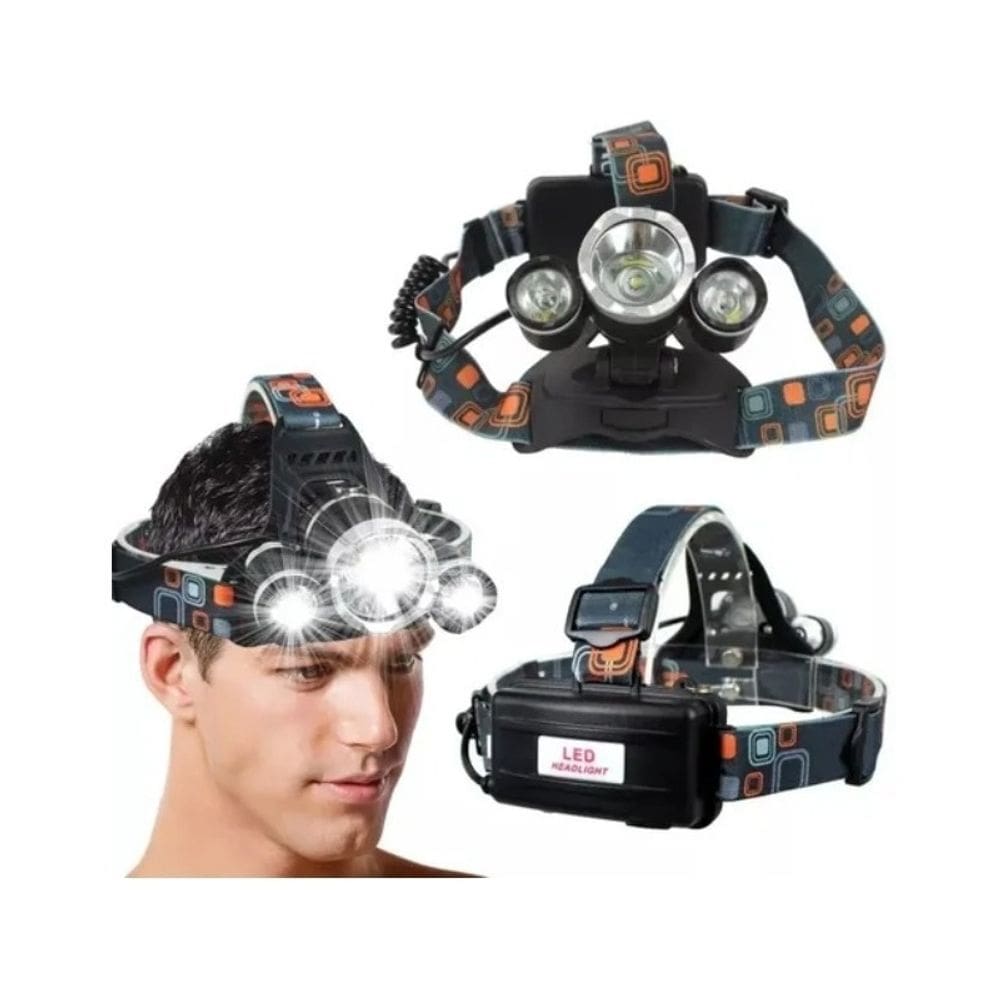 Lâmpada LED de cabeça de farol com 3 holofotes recarregável XML T6