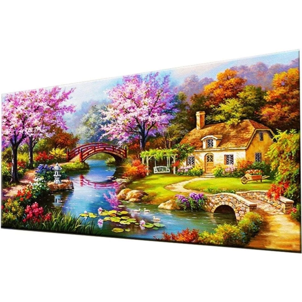 Pintura de diamante bordada paisagem de jardim japonês 50x25c