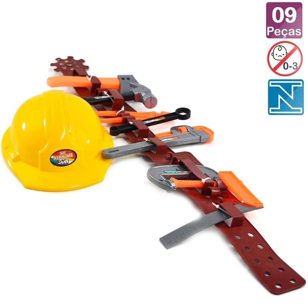 KIT Ferramentas Infantil 09 Peças com Cinto - Tudo em Caixa
