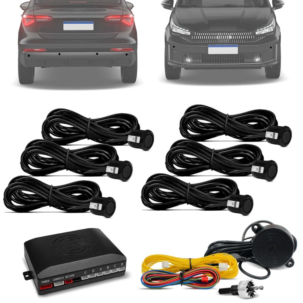 Sensor de Ré 6 Pontos Preto Fosco KX3 para Multimídia Androi