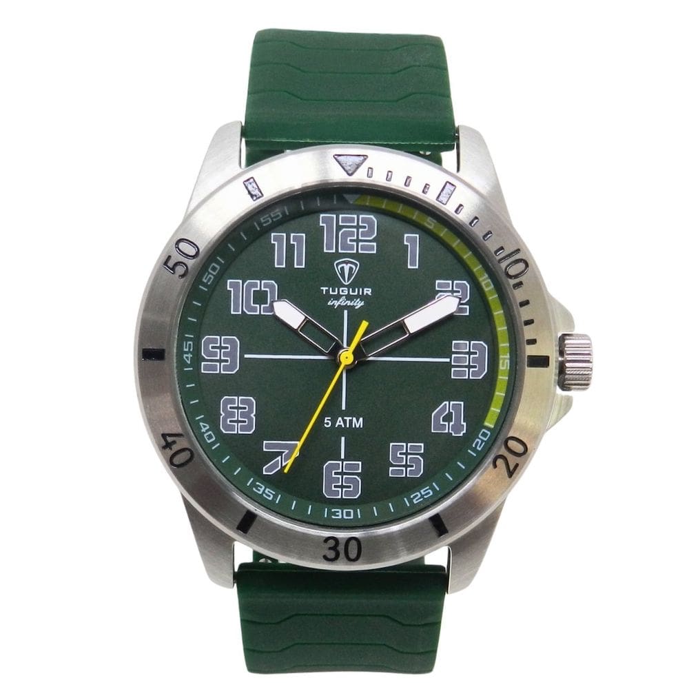 Relógio Masculino de Aço Tuguir Analógico Infinity 9169H Prata e Verde e Amarelo