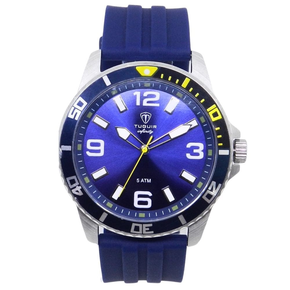 Relógio Masculino de Aço Tuguir Analógico Infinity 9169C Prata e Azul e Amarelo