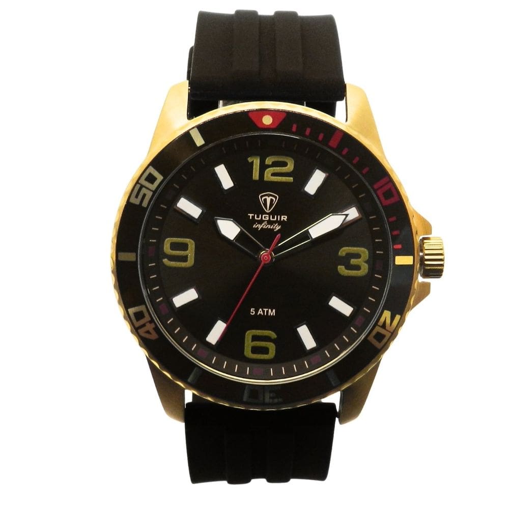 Relógio Masculino de Aço Tuguir Analógico Infinity 9169C Dourado e Preto e Vermelho