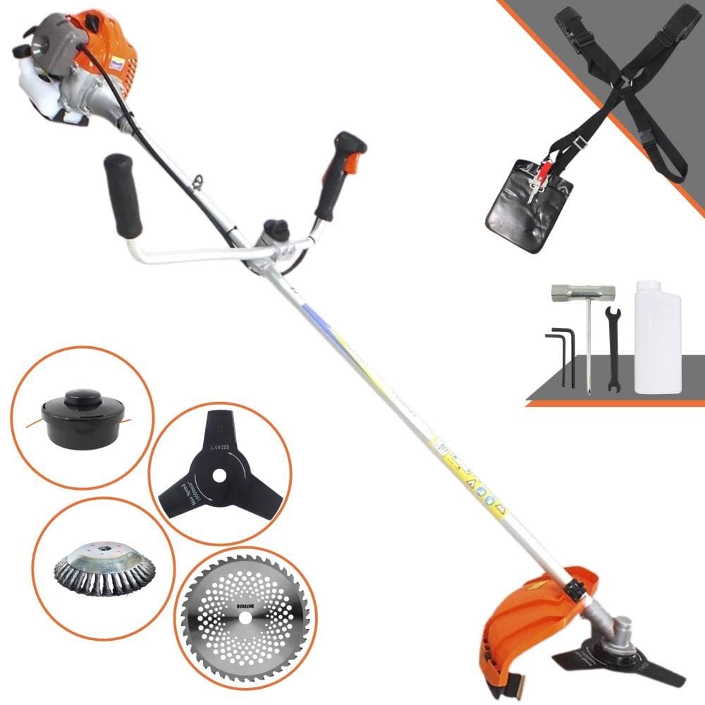 Roçadeira Lateral Vulcan VR430P À Gasolina 43cc 1,7HP Multifuncional C/ Carretel e Faca 3 Pontas + EXTRA Faca 40 Dentes Vídea e Escova de Aço Circular