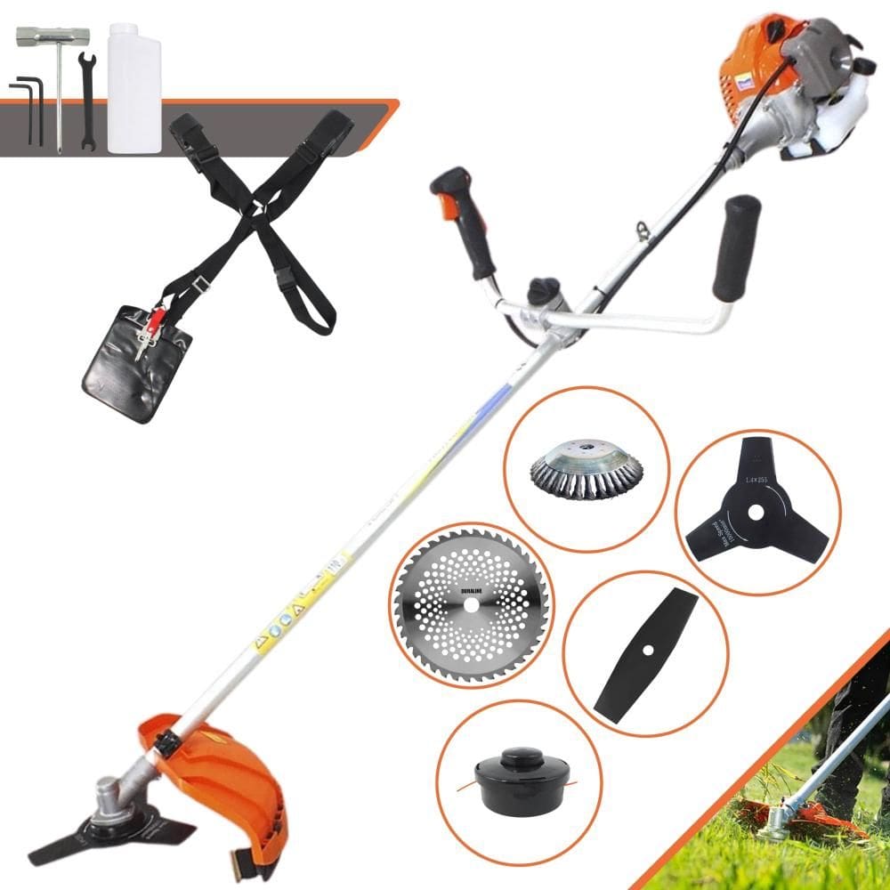 Roçadeira Robusta Vulcan VR430-P À Gasolina 2T 43cc 10000rpm 1,7HP C/ Guidão Antivibração Kit 3 Lâminas de Corte, Carretel de Nylon e Escova 38 Cerdas