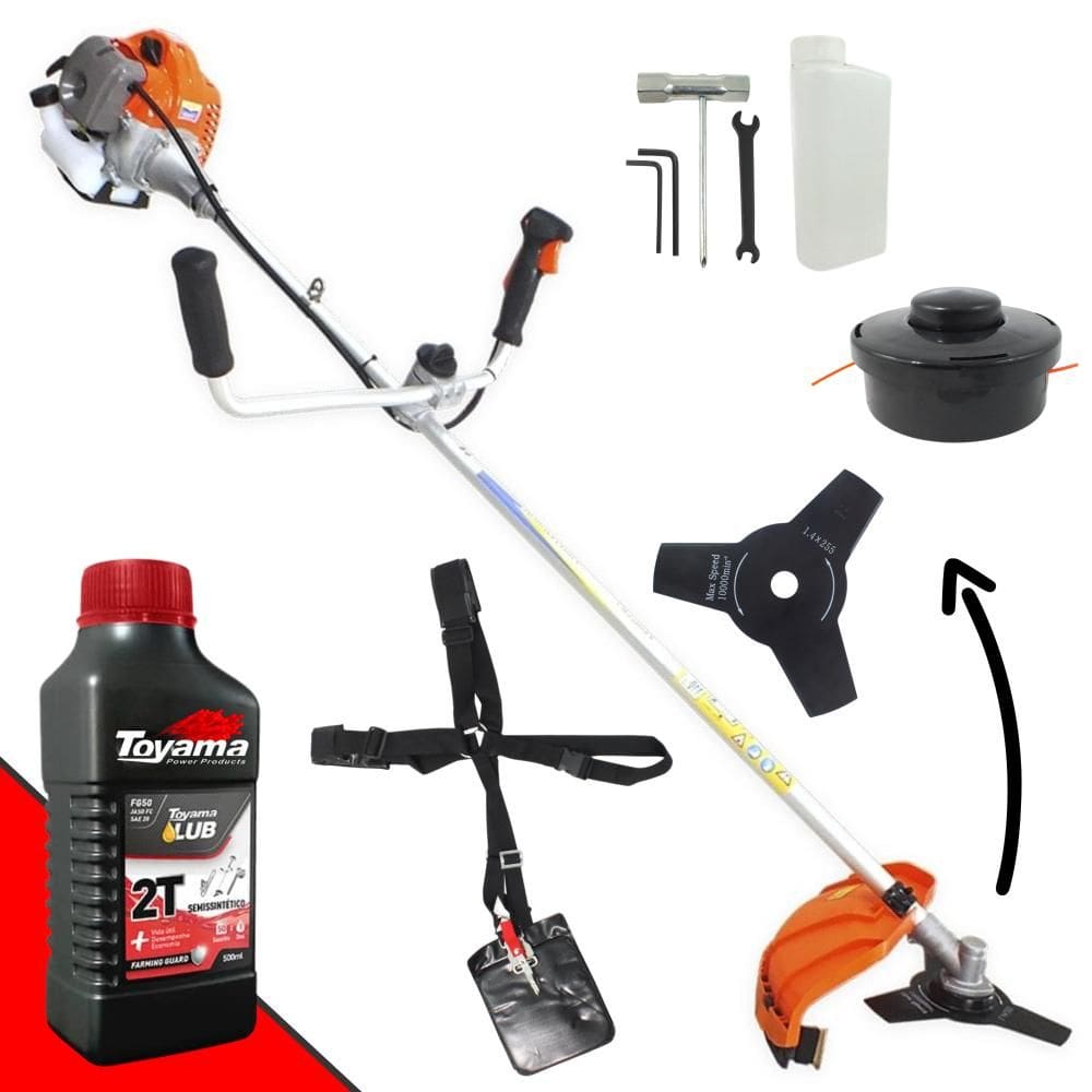 Roçadeira Lateral Vulcan VR430P À Gasolina 2 Tempos 43cc 10.000rpm 1,7HP Com Guidão Anti-Vibração Lâmina 3 Pontas + Carretel Nylon + ÓLEO TOYAMA FG50