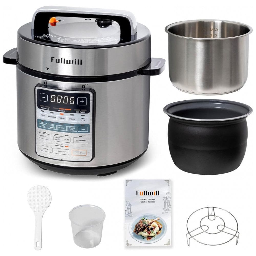 Panela de Pressão Elétrica Fullwill 6 litros Dual Pots, 12 em 1 MultiFunção com Panelas de Cerâmica e Aço Inoxidável 304, Cozinha à Pressão