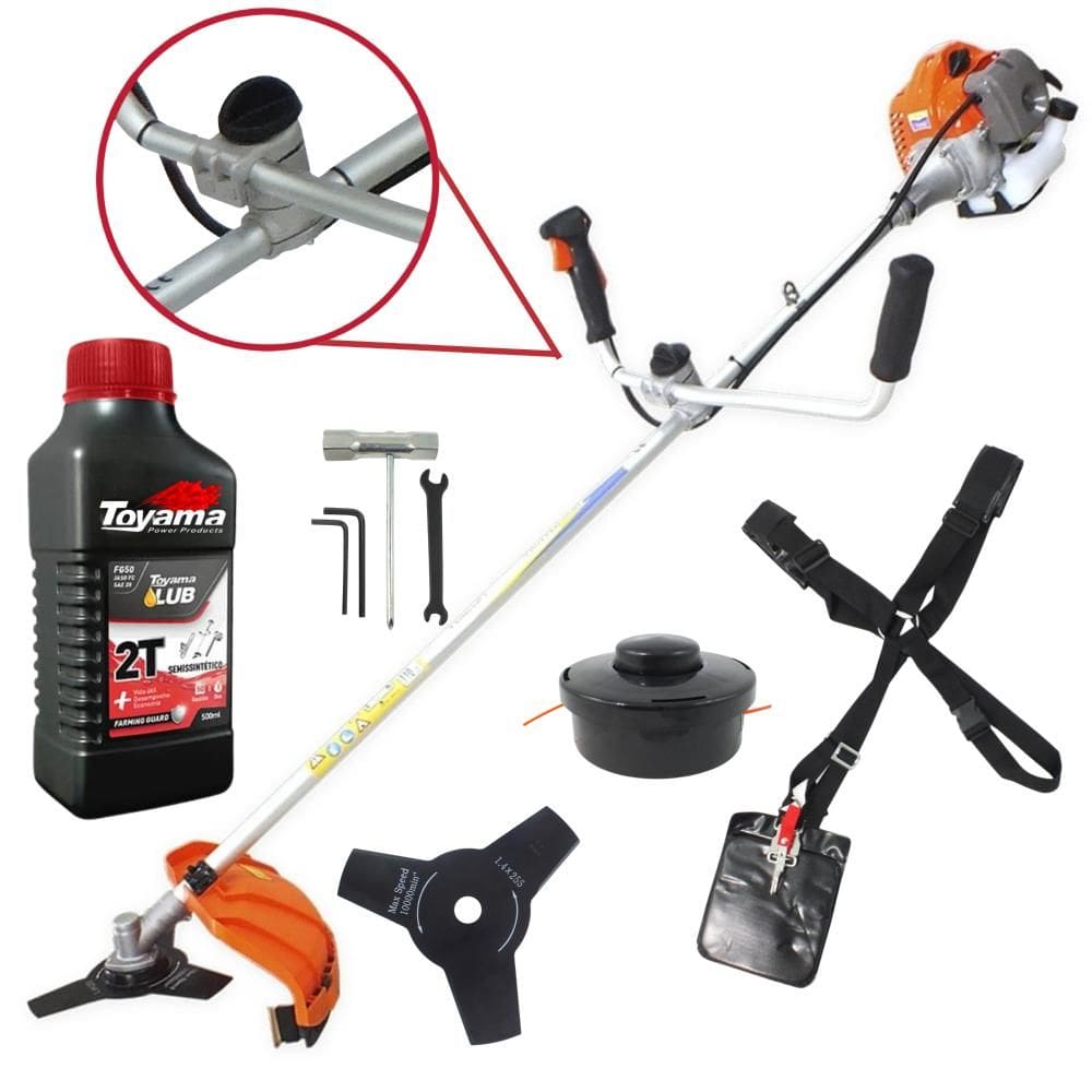 Roçadeira Cortador de Grama À Gasolina Vulcan VR430P 43cc 1,7HP Completa Com Guidão Anti-Vibração Carretel Nylon + Lâmina 3 Pontas + ÓLEO TOYAMA 2T